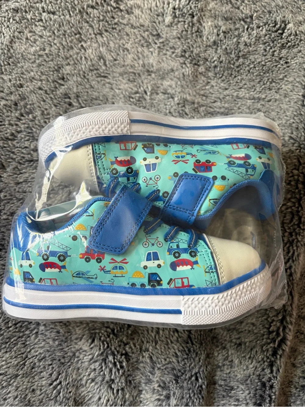 Kids Blue Vehicle Print Velcro Sneakers